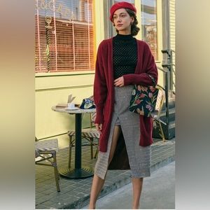 NWT RIHOAS The Houndstooth High Waisted Slit Skirt Sz S